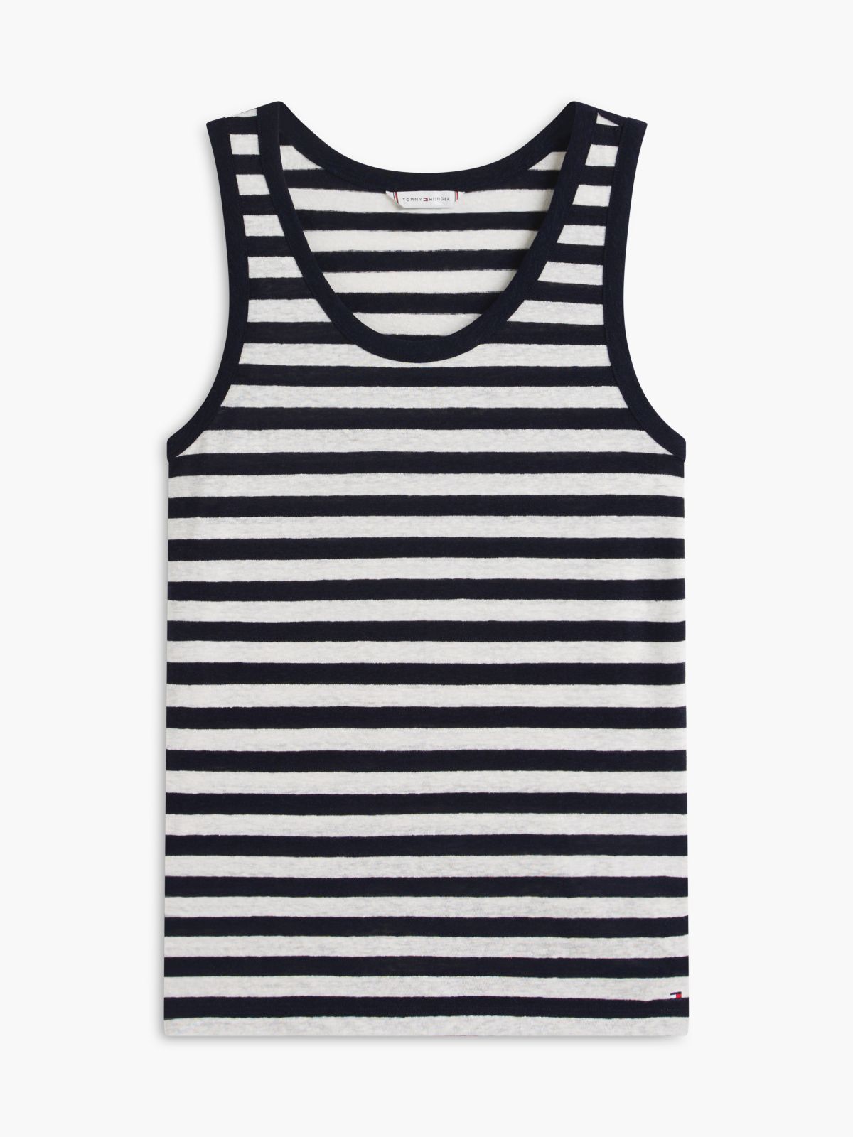 Striped Linen-Blend Jersey Tank Top — Navy Blue / Ivory Stripe