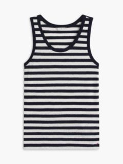 Striped Linen-Blend Jersey Tank Top — Navy Blue / Ivory Stripe 5