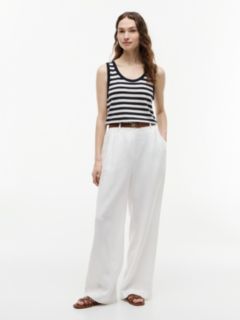 Striped Linen-Blend Jersey Tank Top — Navy Blue / Ivory Stripe 2