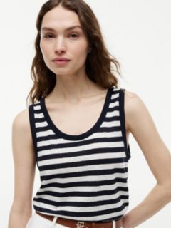 Striped Linen-Blend Jersey Tank Top — Navy Blue / Ivory Stripe 3