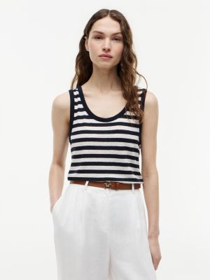Striped Linen-Blend Jersey Tank Top, Navy Blue / Ivory Stripe