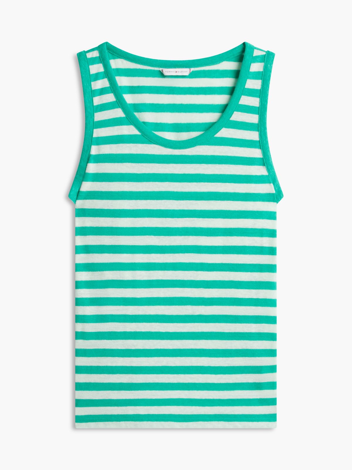 Striped Linen-Blend Jersey Tank Top — Cosmic Green Opal Green