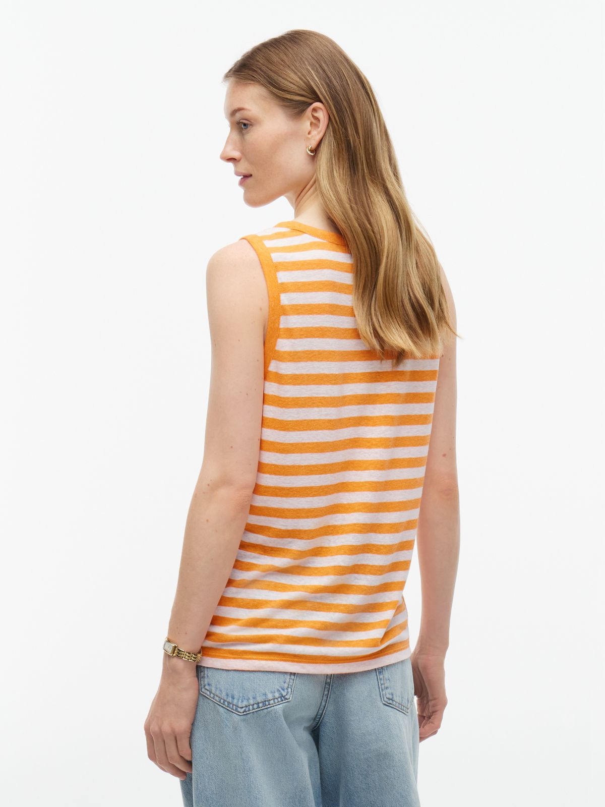 Striped Linen-Blend Jersey Tank Top — Papaya Ray