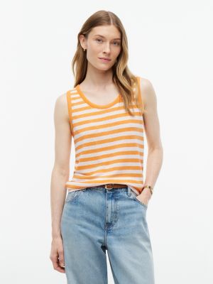 Striped Linen-Blend Jersey Tank Top, Papaya Ray