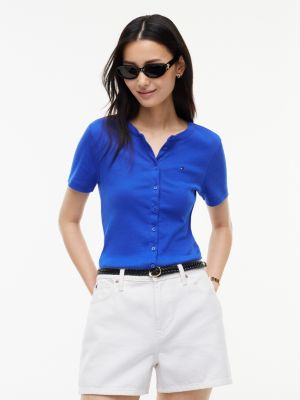 Button-Front Favorite T-Shirt, Noble Blue
