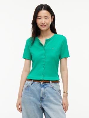 Button-Front Favorite T-Shirt, Cosmic Green