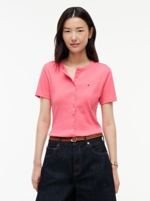 Button-Front Favorite T-Shirt, Garden Rose