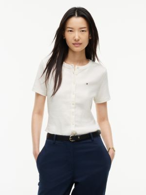 Button-Front Favorite T-Shirt, Ivory Silk