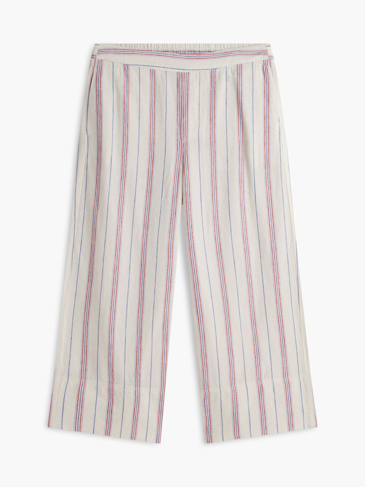 Stripe Linen-Blend Cropped Wide Leg Pant — Ecru