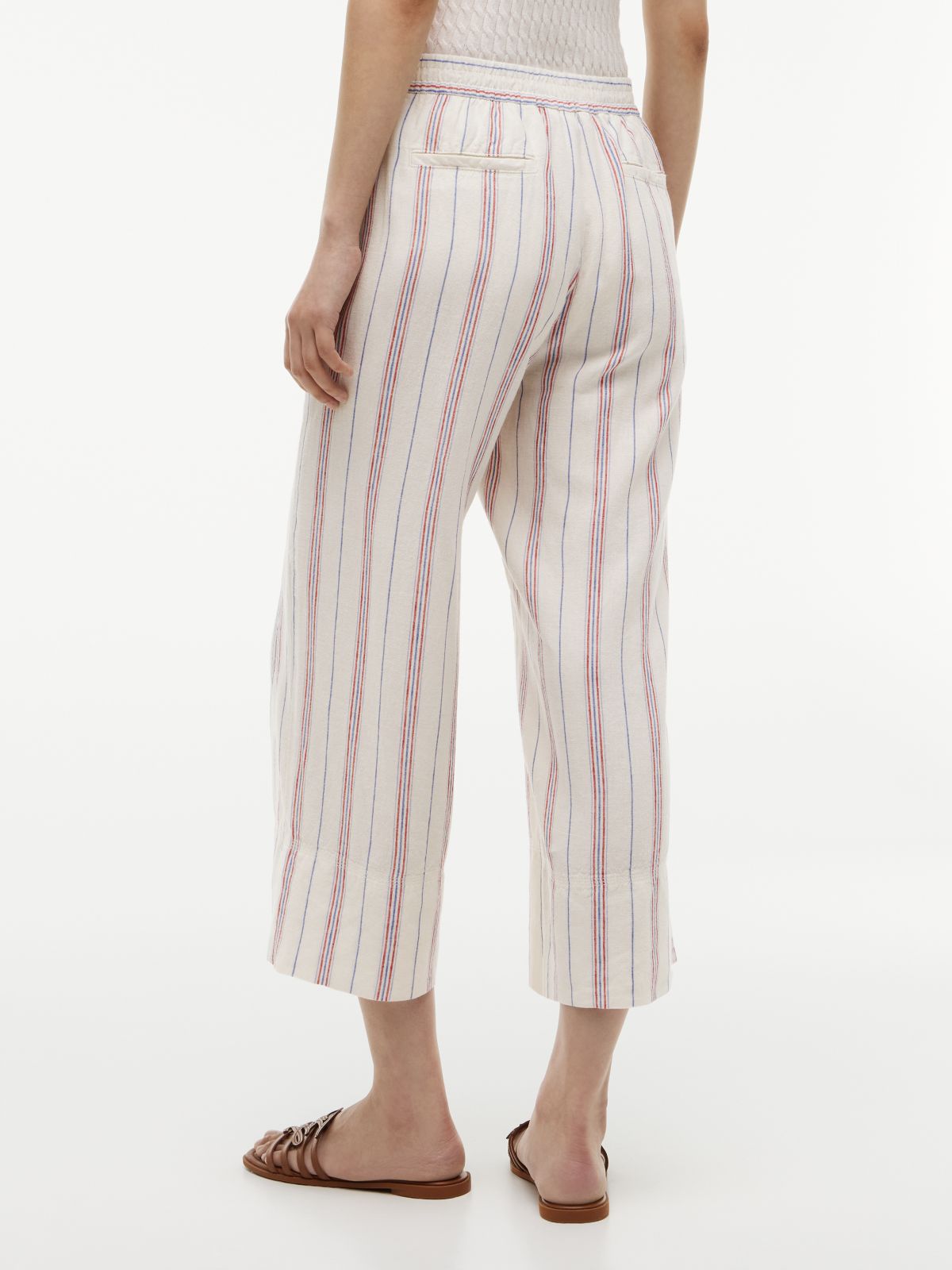 Stripe Linen-Blend Cropped Wide Leg Pant — Ecru