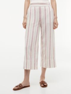Stripe Linen-Blend Cropped Wide Leg Pant — Ecru 1