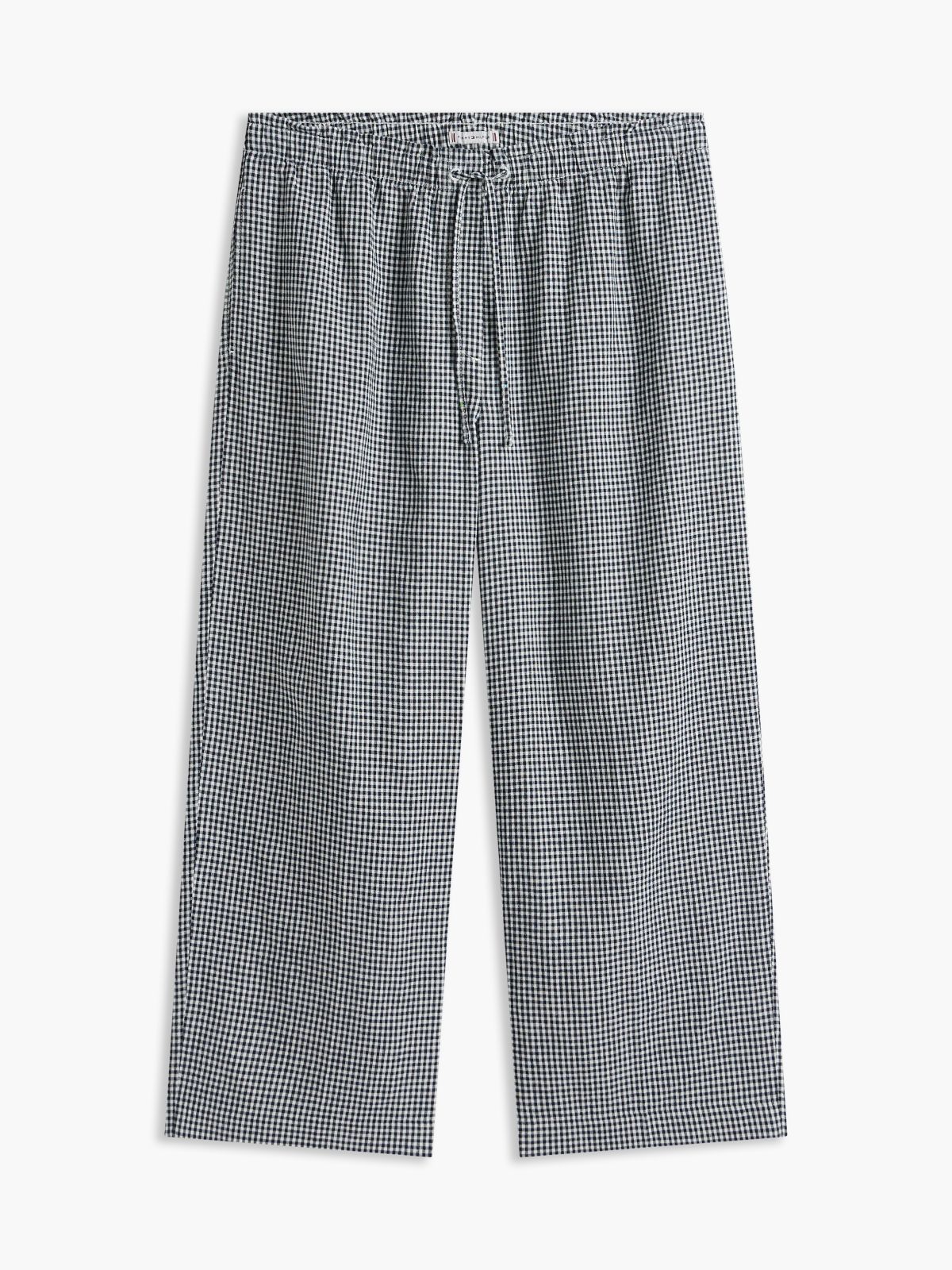 Gingham Linen-Blend Pull-On Pant — Navy Blue