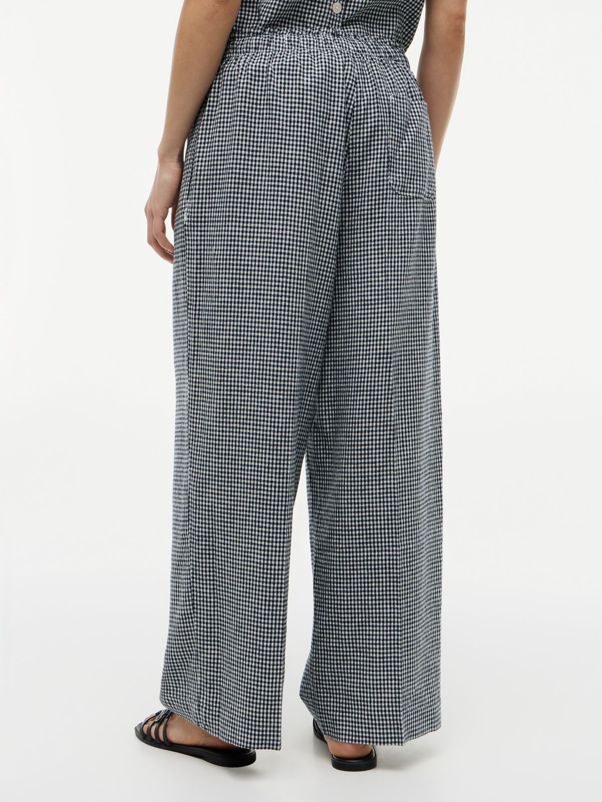 Gingham Linen-Blend Pull-On Pant — Navy Blue