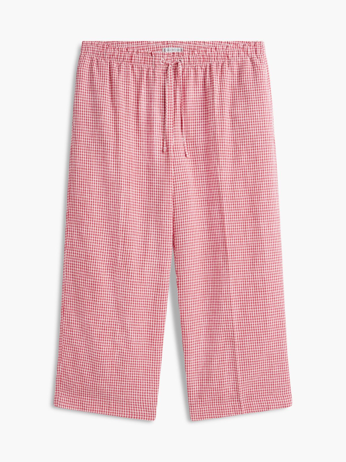 Gingham Linen-Blend Pull-On Pant — Bold Rose