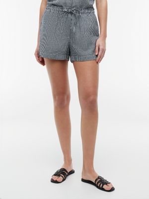 Tommy Hilfiger Women's Gingham Linen-Blend Pull-On Short - Navy Blue - L