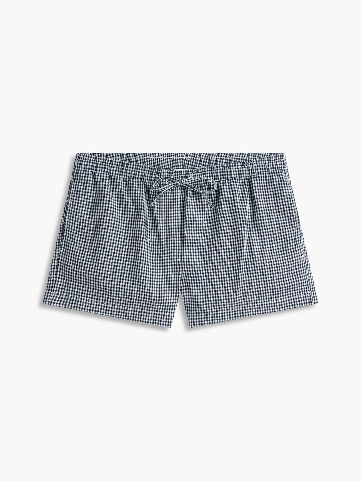 Gingham Linen-Blend Pull-On Short — Navy Blue