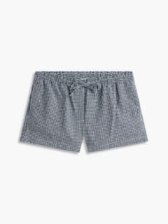 Gingham Linen-Blend Pull-On Short — Navy Blue 5