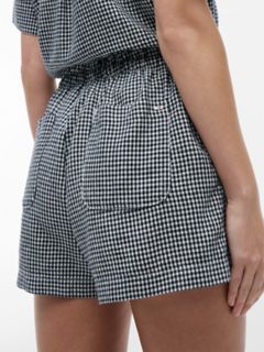 Gingham Linen-Blend Pull-On Short — Navy Blue 3