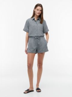 Gingham Linen-Blend Pull-On Short — Navy Blue 1