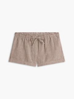 Gingham Linen-Blend Pull-On Short — Heartwood Brown 5