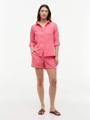 Crinkle Gauze Pull-On Short, Garden Rose