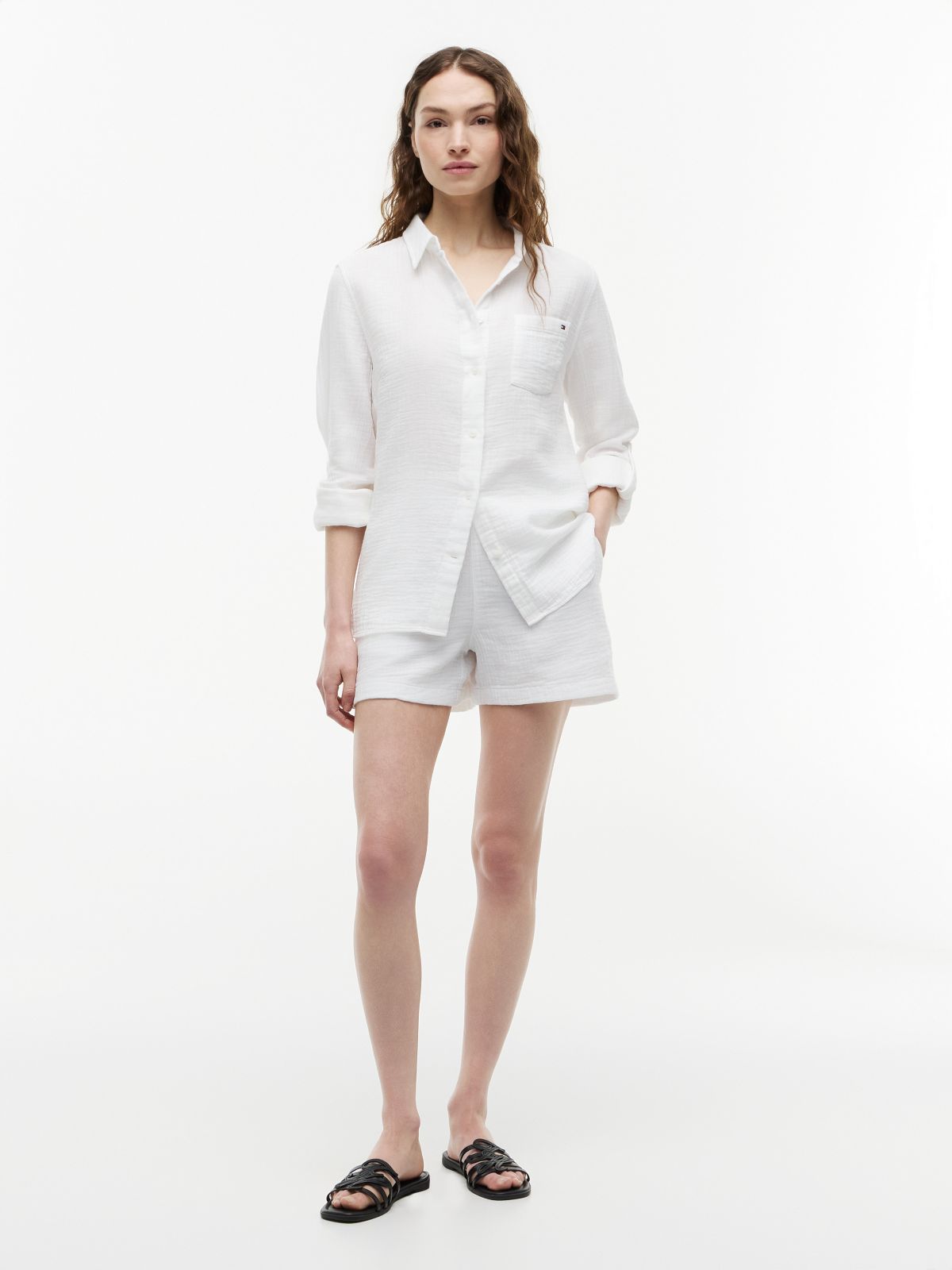 Crinkle Gauze Pull-On Short — Optic White