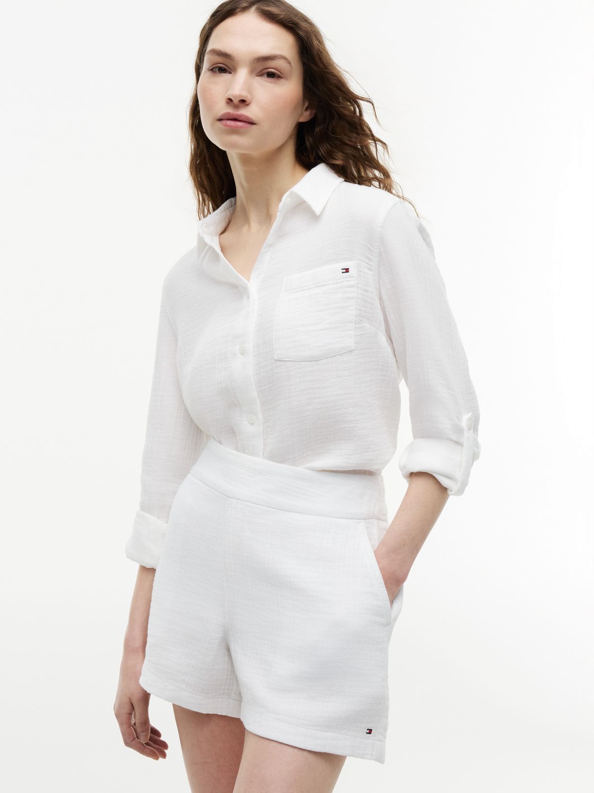 Crinkle Gauze Pull-On Short — Optic White