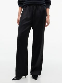 Stretch Satin Pull-On Wide-Leg Pant — Black 1