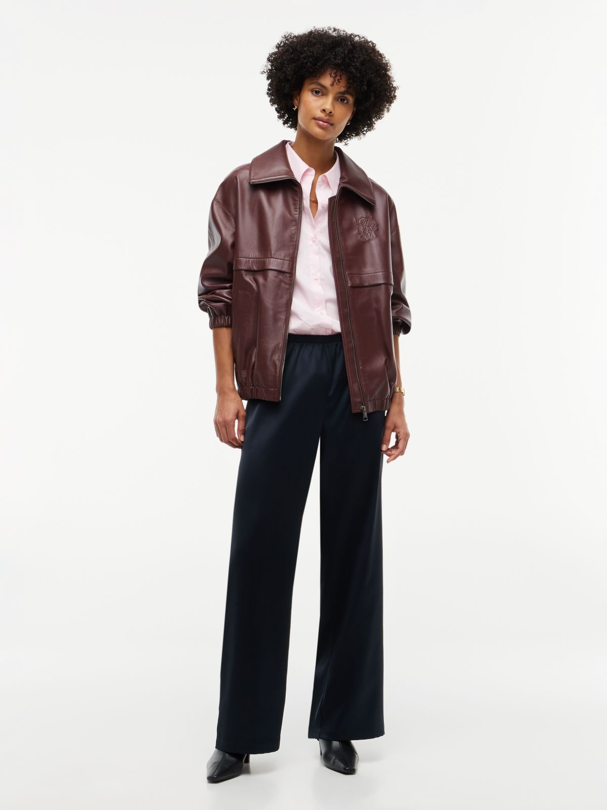 Stretch Satin Pull-On Wide-Leg Pant — Navy Blue