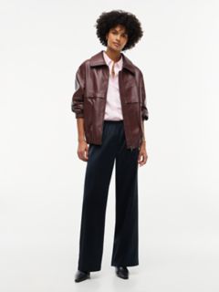 Stretch Satin Pull-On Wide-Leg Pant — Navy Blue 2