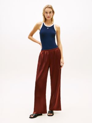 Stretch Satin Pull-On Wide-Leg Pant, Rich Mocha