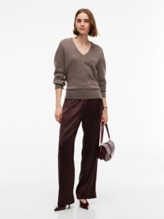 Stretch Satin Pull-On Wide-Leg Pant — Chocolate 2