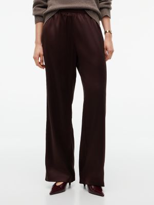 Stretch Satin Pull-On Wide-Leg Pant, Chocolate