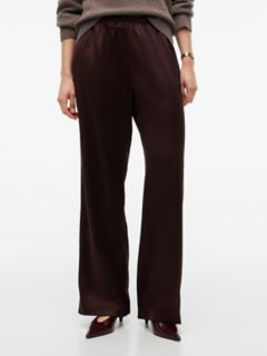 Stretch Satin Pull-On Wide-Leg Pant — Chocolate 1