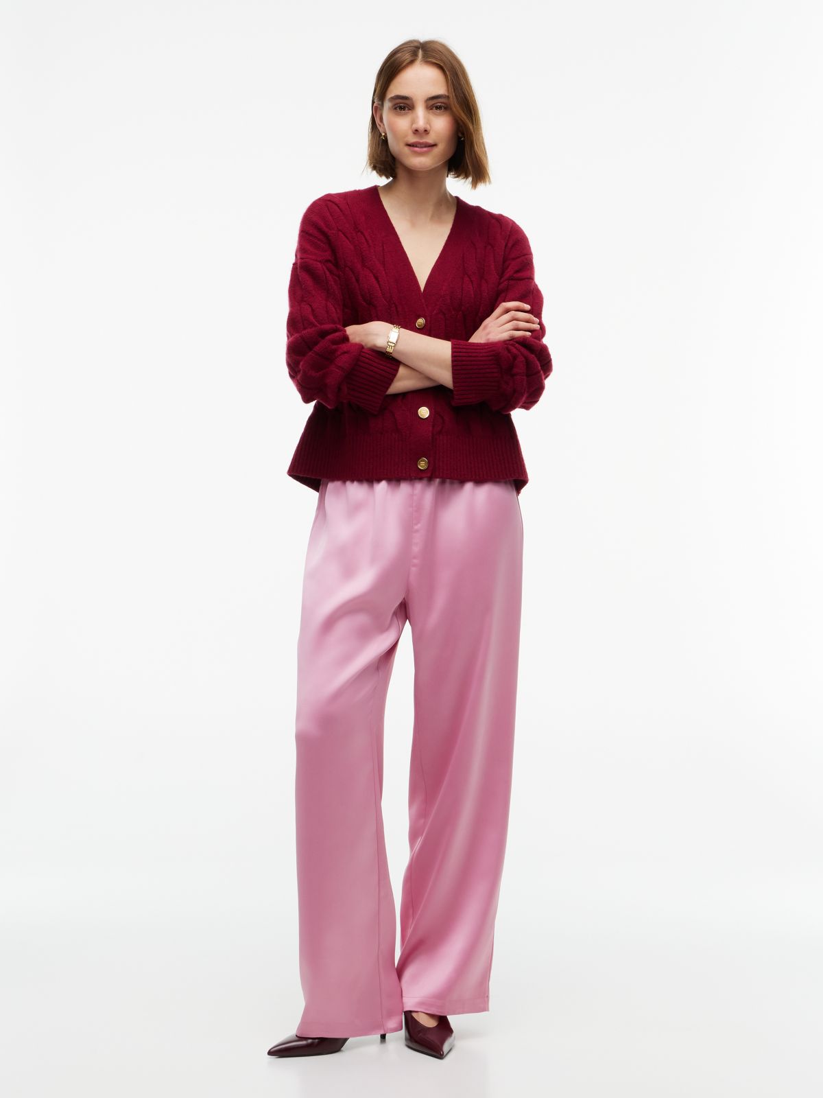 Stretch Satin Pull-On Wide-Leg Pant — Mystic Orchid