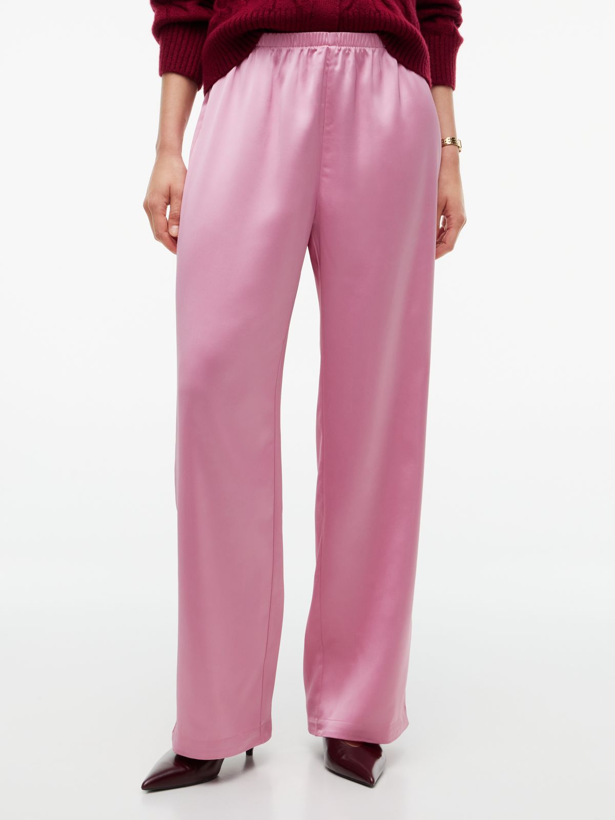 Stretch Satin Pull-On Wide-Leg Pant — Mystic Orchid