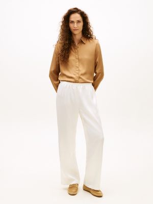 Stretch Satin Pull-On Wide-Leg Pant, Ivory Silk