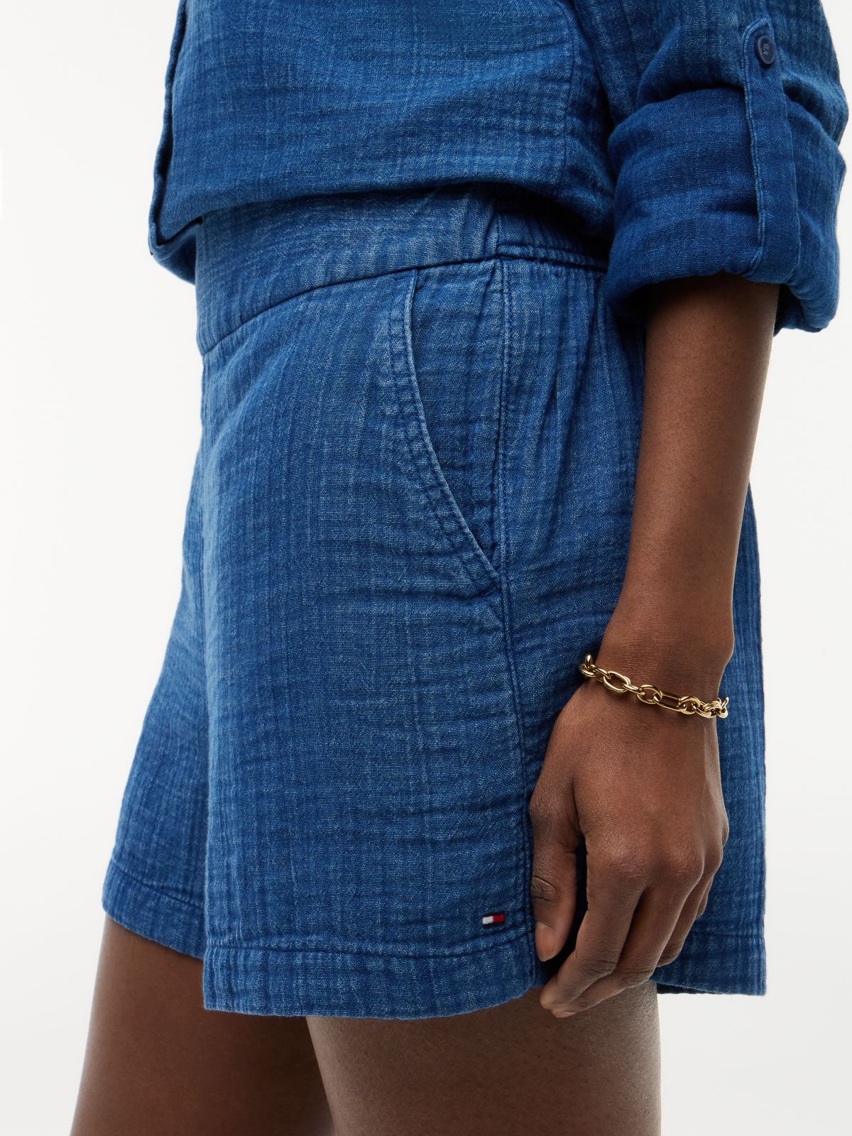 Crinkle Gauze Pull-On Short — Indigo