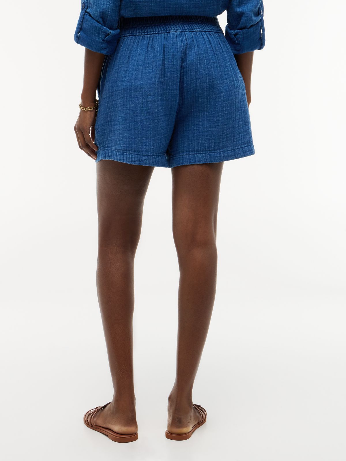 Crinkle Gauze Pull-On Short — Indigo