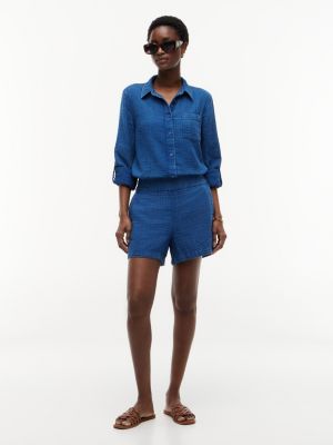 Crinkle Gauze Pull-On Short, Indigo
