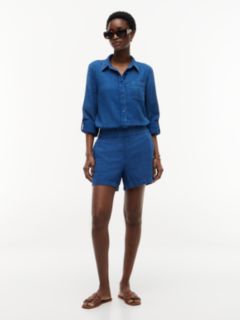Crinkle Gauze Pull-On Short — Indigo 1