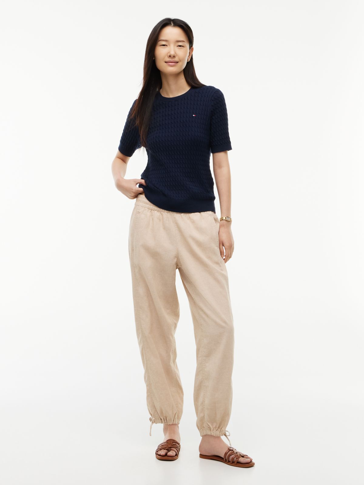Linen-Cotton Blend Pull-On Pant — Clayed Pebble