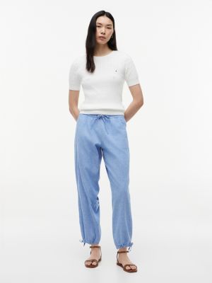 Linen-Cotton Blend Pull-On Pant, Blue Spell