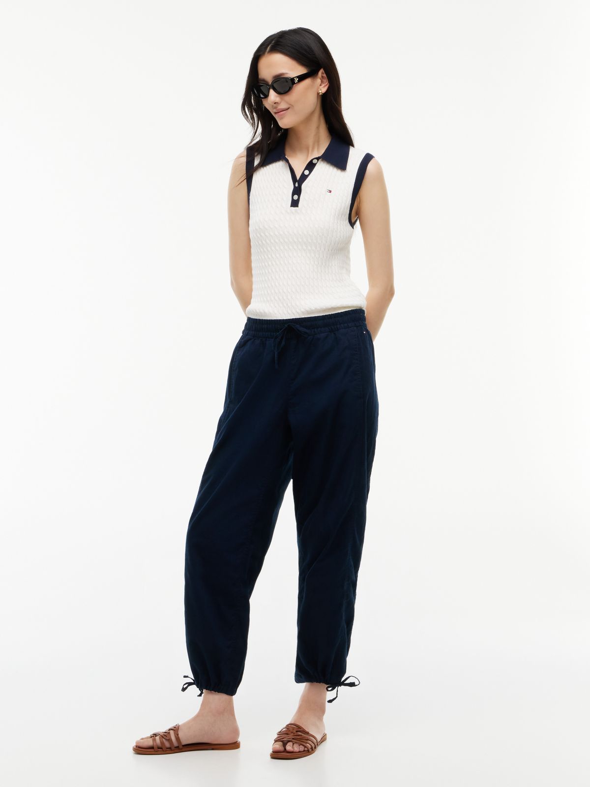 Linen-Cotton Blend Pull-On Pant — Navy