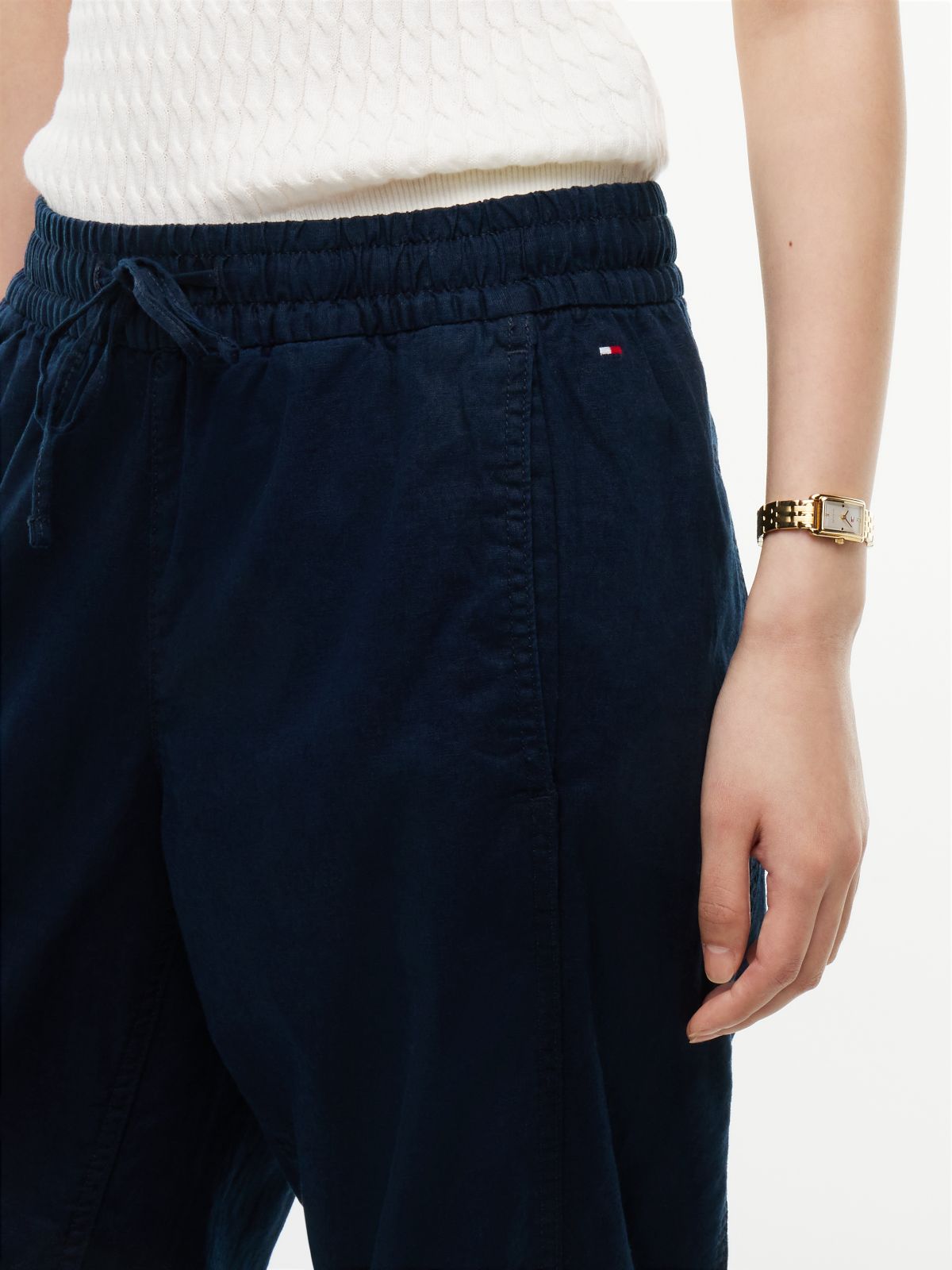 Linen-Cotton Blend Pull-On Pant — Navy