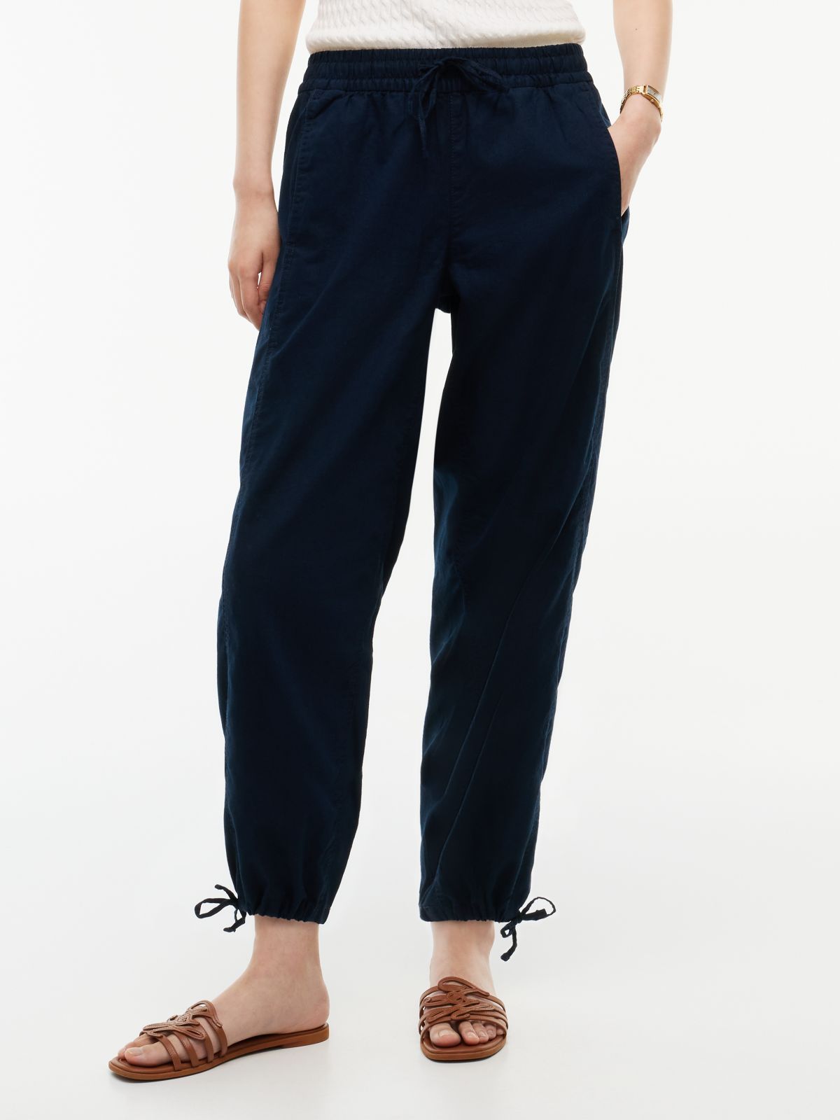 Linen-Cotton Blend Pull-On Pant — Navy