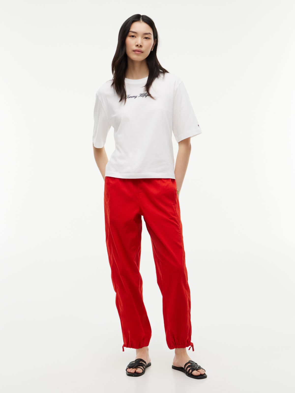 Linen-Cotton Blend Pull-On Pant — Deep Crimson