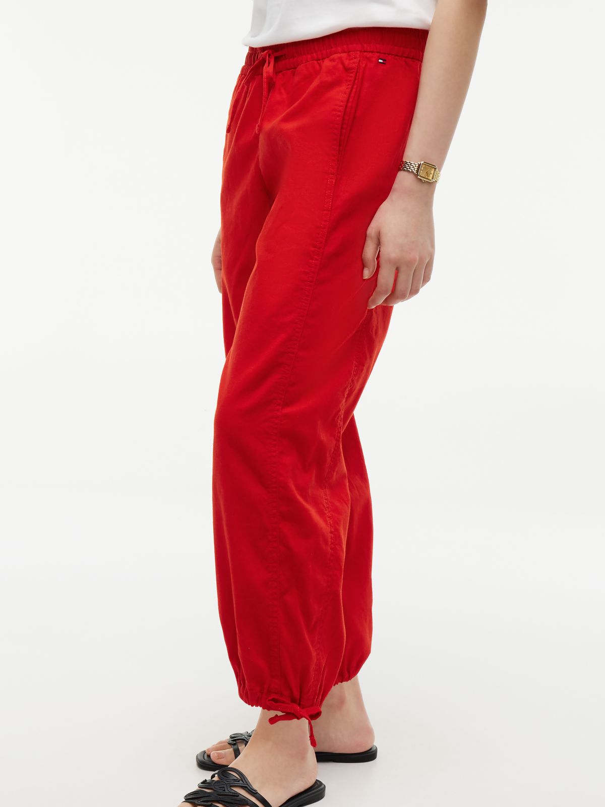 Linen-Cotton Blend Pull-On Pant — Deep Crimson
