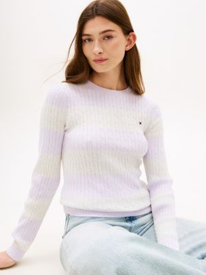 Женский свитер Tommy Hilfiger Rugby Stripe Cable Knit, цвет: Сиреневый — фото 2