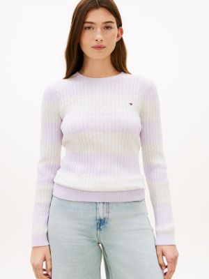 Rugby Stripe Cable Knit Sweater, Lilac Sprig